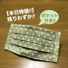 【本日特価!!】《くすみグリーン×水玉》ノーズワイヤー入りハンドメイドマスク