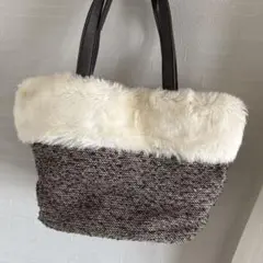 ファー付きブラウントートバッグ ハンドバック