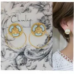 832＊2way ブルー ゴールド フープ 大人可愛い 高見え プチプラ 上品