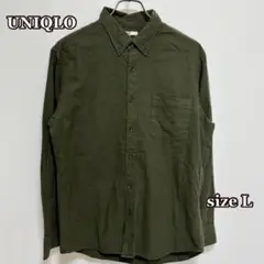 ユニクロUNIQLO フランネルシャツ（L）エバーグリーン系　コットン　メンズ