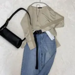 ZARA 秋ニットソー　シースルー　ゴールドベージュ　Ｍ　洗濯可能