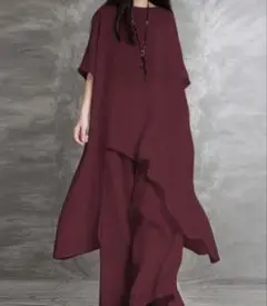 新品✨綿100% セットアップ　アシンメトリートップス　変形　ゴムパンツ