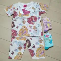 プリンセス／パジャマ上下　90cm／靴下　13〜16cm　緑　ピンク　2足