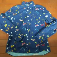 チョウ柄長シャツL細身紺ビームスgapZARA