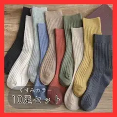 【お買い得】靴下 10足セット くすみカラー 韓国 リブ カジュアル ソックス