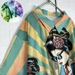新品　未使用　舞妓　DJ 浮世絵　アロハ　シャツ　メンズ　総柄　クラブ　音楽
