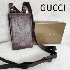 GUCCI グッチ ミニポーチ ショルダー GG シマ レザー 本革 総柄