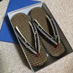 下駄 ちりめん 小紋 訪問着 レトロ チェック ブラウン 茶 黒