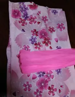 女の子 浴衣と三尺帯　きらきらピンク　花柄　120cm
