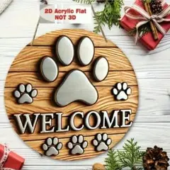 犬の足跡ウェルカムボード 20cm玄関ドアオフィス木材製品ペットレトロ