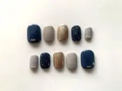 ネイルチップ　レオパード　ネイビー　グレー　ゴールド