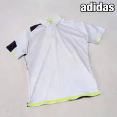adidas 半袖ポロシャツ スポーティ ゴルフ 白紺 ストライプ 蛍光イエロー