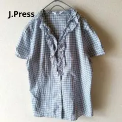 J.Press　ブラウス　フリル　チェック　コットン100　Lサイズ