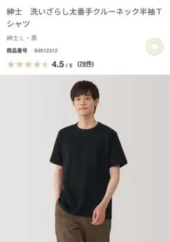 紳士 洗いざらしクルーネック半袖Tシャツ L 黒