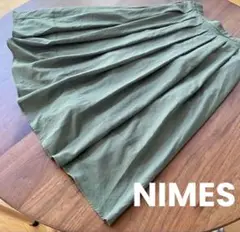 美品 NIMES カーキ スカート秋色 パネルフレアスカート やわらかな落ち感
