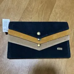 本革製三層長財布 ネイビー/ベージュ/オレンジ