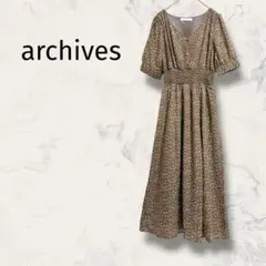 美品✨ archives 半袖ロングワンピース 総柄 Vネック キレイめ 夏〜秋