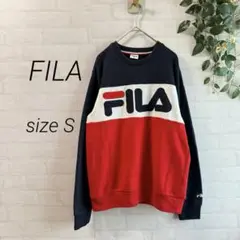 【FILA】長袖 トリコロール ロゴ スウェット トレーナー (S) 紺×白×赤