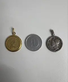 1945年 マーキュリーダイム 銀貨　エリザベス女王　コインチャーム　セット