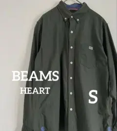 BEAMS HEART メンズ シャツ ボタンダウン カーキ BH刺繍 Sサイズ