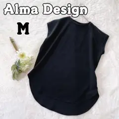 【アルマデザイン】黒 ノースリーブ Tシャツ M 黒 カットソー 1814
