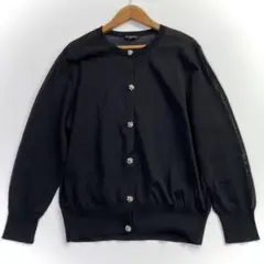 美品 23区 カーディガン 長袖 ビジュー メッシュ ブラック 黒 洗える44