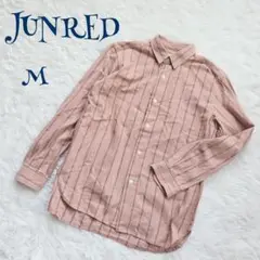 【ジュンレッド】ストライプ カジュアルシャツ M くすみカラー 古着男子 大人