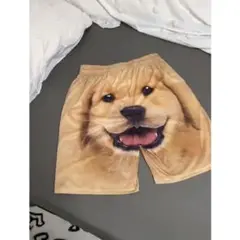 金毛犬 プリント 5分パンツ メンズ ルームパンツ ペア ユニーク