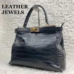 美品✨レザージュエルズ クロコ型押し パイソン トートバッグ 黒 レザー A4可