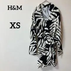 H&M 【XS】ラップシャツワンピース リボン ブラック／クリーム