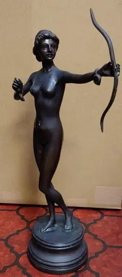 【ブロンズ像】アンティーク 銅器『弓を引く女性』高さ44.5cm 重さ2582g