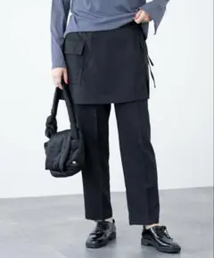 ラップスカート&センタープレステーパードパンツ　セットアイテム　ブラック
