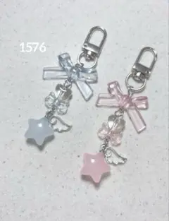 ビーズキーホルダー 青 水色 ピンク 星 韓国 y2k コレクトブック 2点