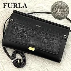 極美品★フルラ ライクミニ ウォレットショルダー レザー クロスボデー ブラック