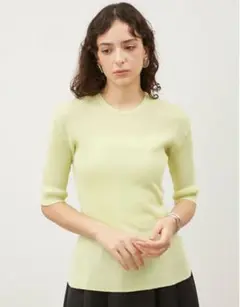 Mila Owen ライムグリーン 五分袖ニット