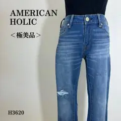 【極美品】アメリカンホリック スキニーデニムパンツ ダメージ加工 S ブルー系