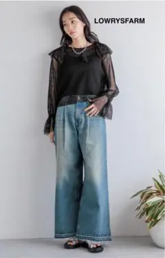 【LOWRYSFARM】 メッシュリボンブラウスLS BLACK