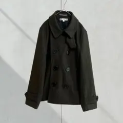 2665【JULL LIFE】ピーコート　ショート丈　アウター　Ｌ　カーキ　大人