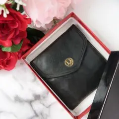 s578 良品!ディオール 三つ折り 折り財布 黒ブラックレザーミニウォレット