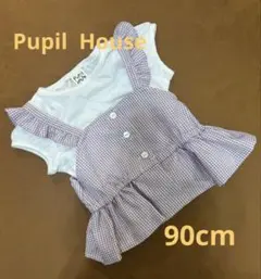 【未使用】フリル付きチェック柄トップス　90cm ピューピルハウス