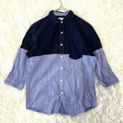 ザショップティーケー【L】トップス 七分袖ボタンシャツ ブロックカラーバイカラー