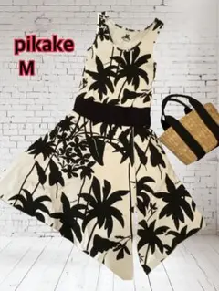 週末セール★超美品 pikake ロングワンピース M 黒生成 柄 マーメイド