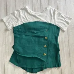 AZUL オシャレシャツ　ツートンカラー　夏用　緑　白