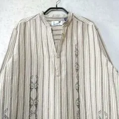 HAVANA 刺繍 プルオーバーシャツ 白 リネン×レーヨン キューバ風 Ｌ