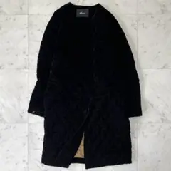 美品 アルディーノアール キルティング ベルベット ノーカラーコート ブラック