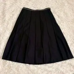 m6213 美品✨膝丈プリーツスカート 黒 ブラック ラメ 上品 綺麗め 薄手