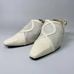YVESSAINTLAURENTイヴサンローランヒールサンダルホワイトエナメル