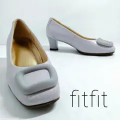 フィットフィット ローヒールパンプス スクエアトゥ ラメ加工 美品