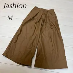 【美品】Jashionワイドパンツ　ガウチョパンツ　ウエストゴム　茶色a764