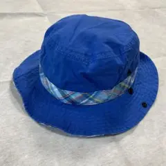 キッズ　青いチェック柄ハット52㎝
